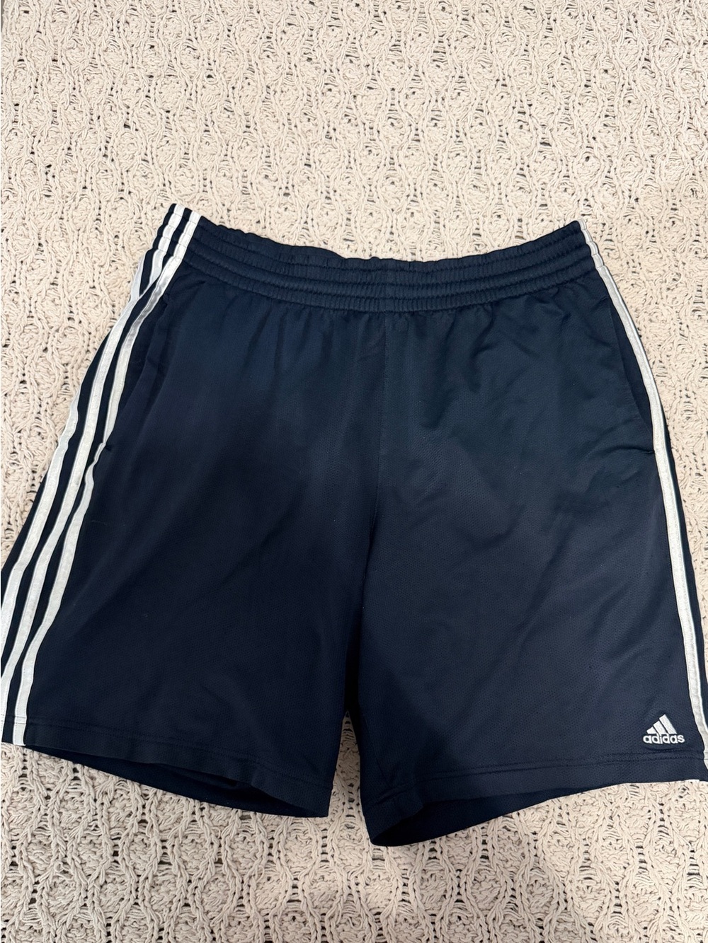 adidas Navy Athletic Shorts with White 3-Stripes